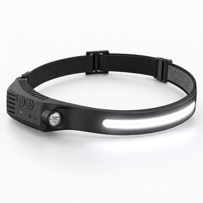 Arc wide-beam headlamp in black with its light bar on